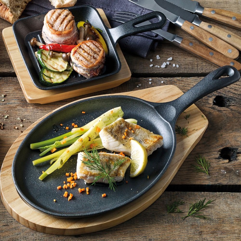 Tigaie patrata din fonta cu suport din lemn, 14 x14 cm - KUCHENPROFI - Image 1