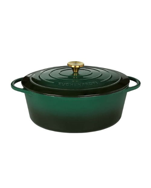 Oala ovala din fonta, cu capac, verde, 35 cm, Provence - KUCHENPROFI