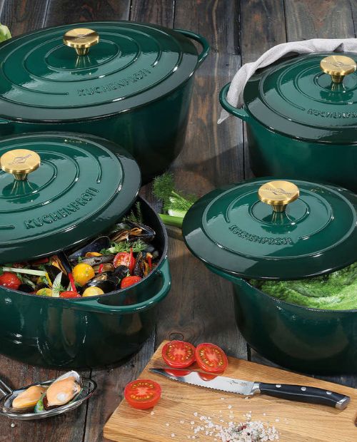 Oala ovala din fonta, cu capac, verde, 35 cm, Provence - KUCHENPROFI - Image 1