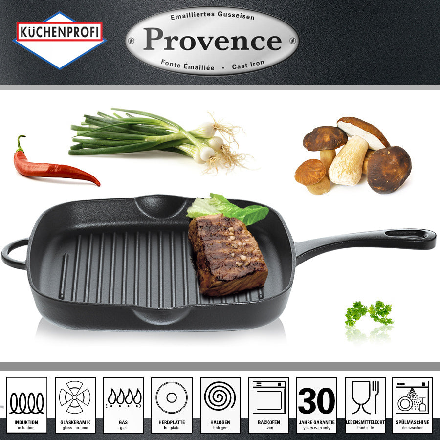 Tigaie grill patrata, 26x26cm, fonta, negru, colectia Provence - KUCHENPROFI - Image 1