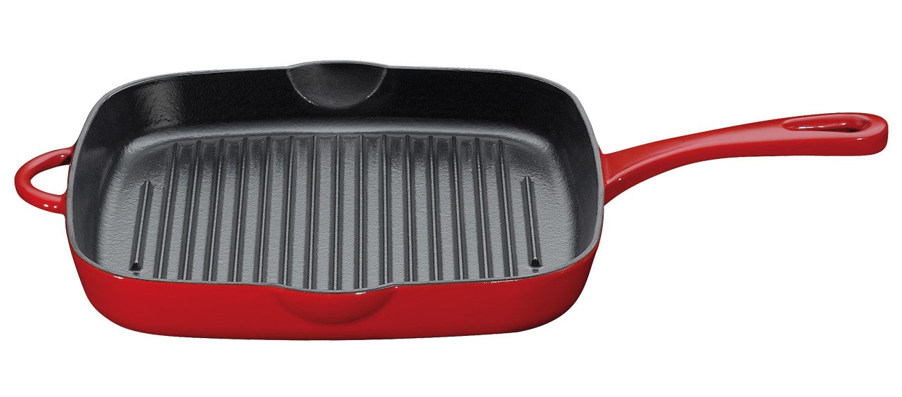 Tigaie grill patrata, 26x26cm, fonta, rosie, colectia Provence - KUCHENPROFI