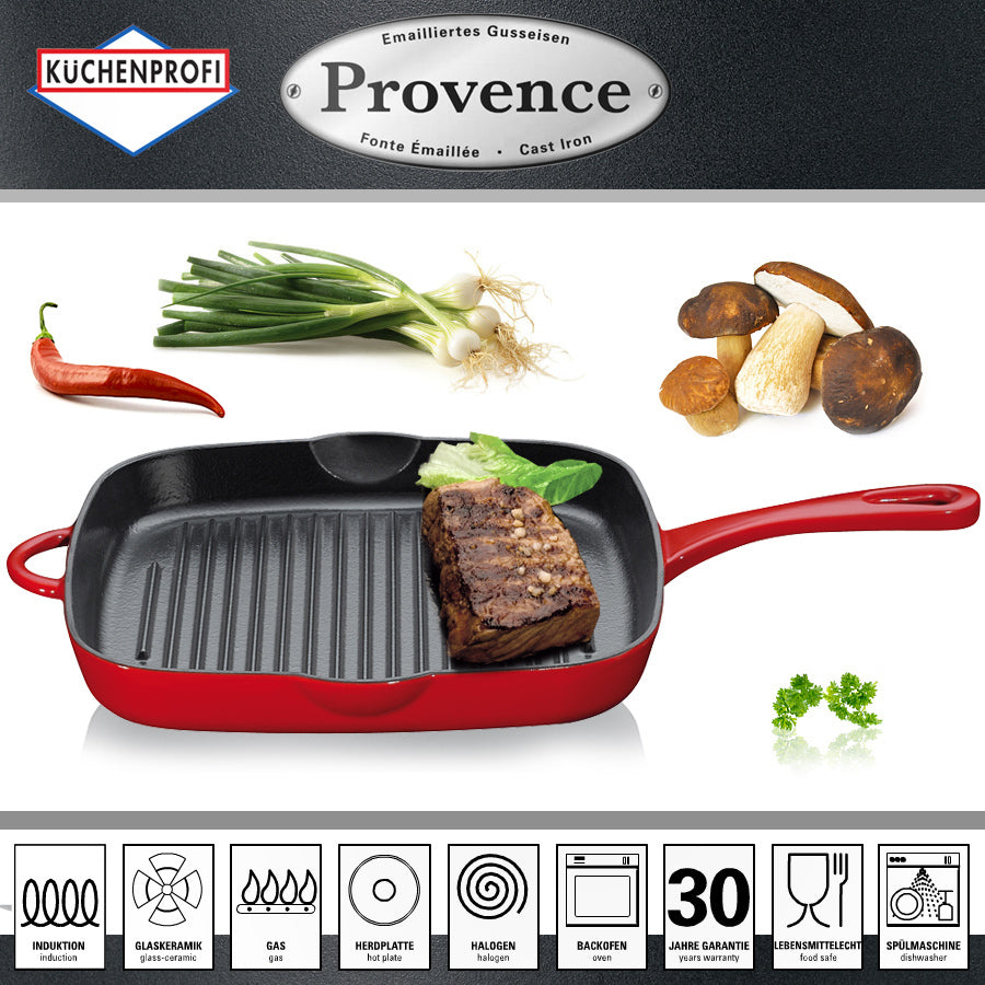 Tigaie grill patrata, 26x26cm, fonta, rosie, colectia Provence - KUCHENPROFI - Image 1