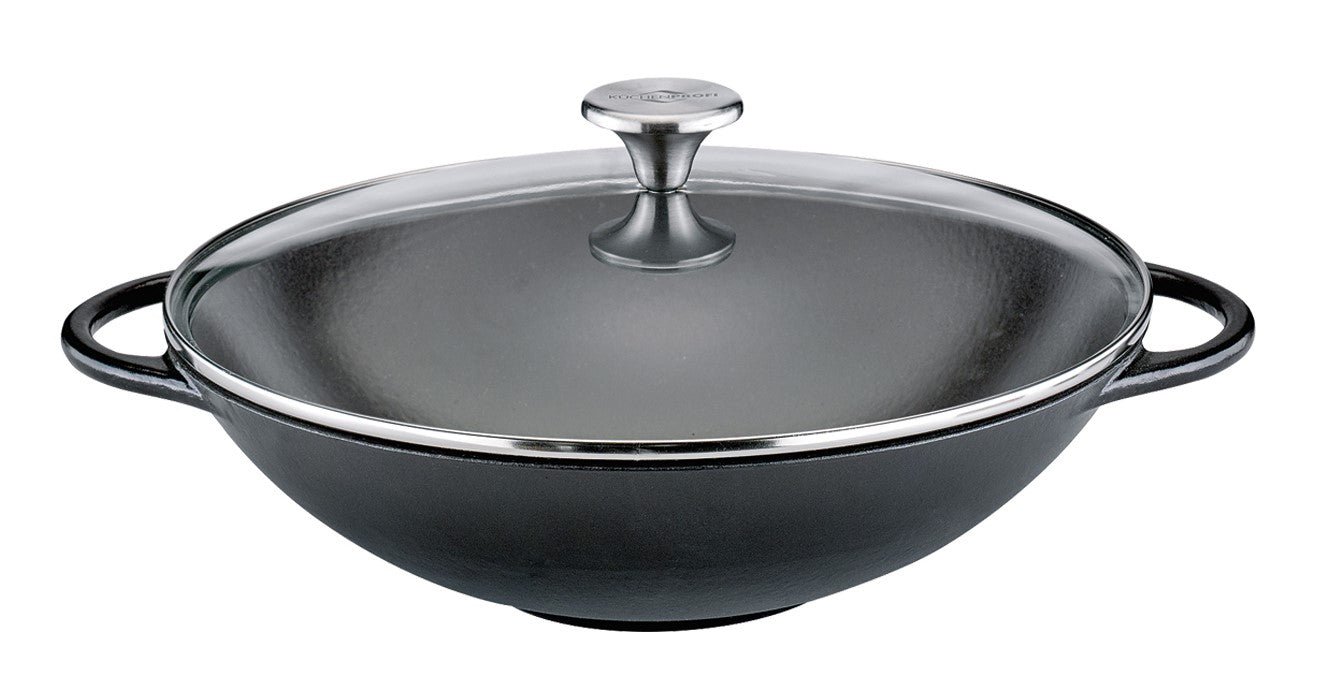 Tigaie wok din fonta, cu capac, 30 cm, colectia Provence - KUCHENPROFI
