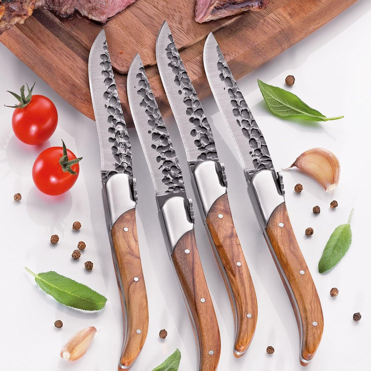 Set 4 cutite pentru friptura, lemn de maslin, 10 cm, Bull - ZASSENHAUS
