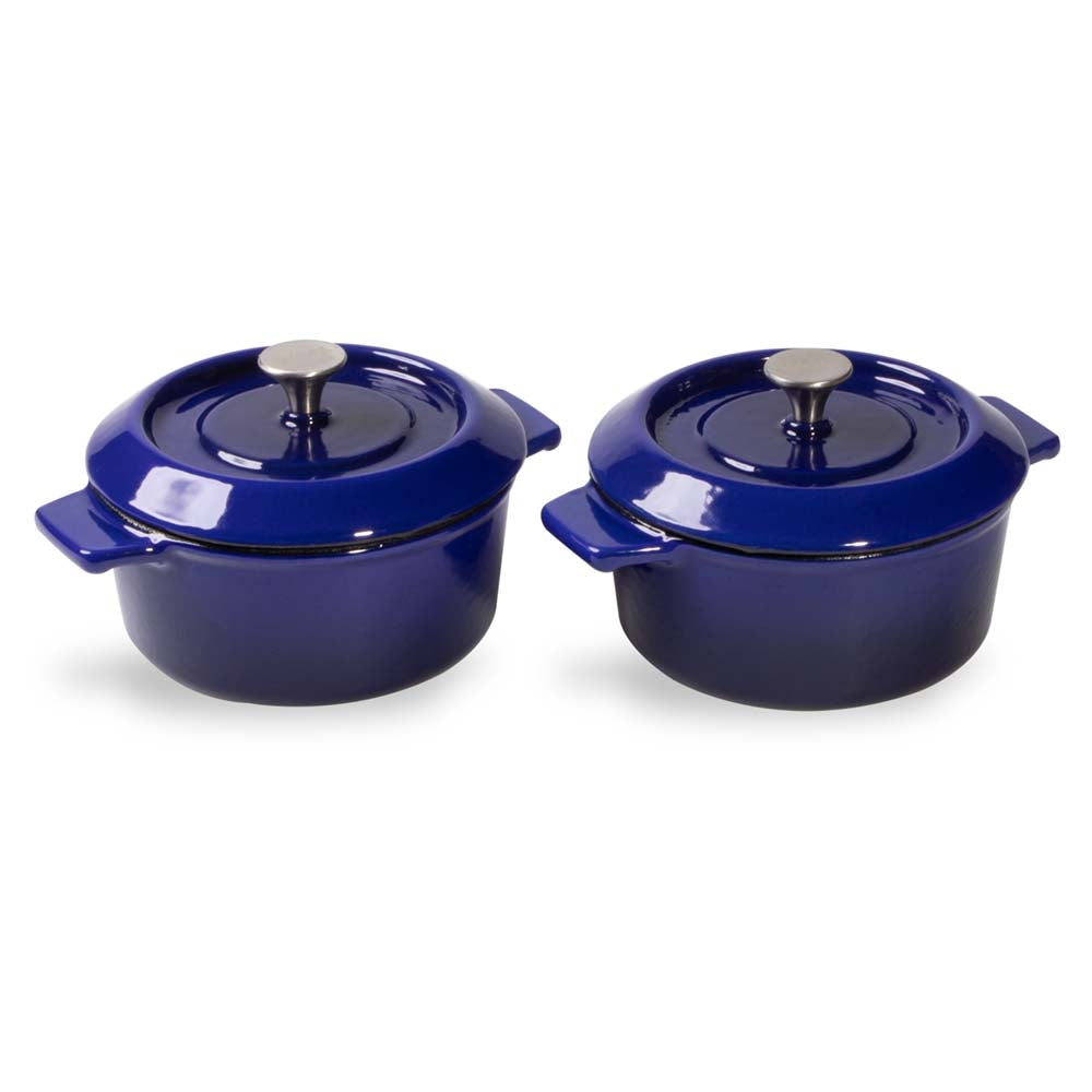 Set de 2 mini-cratite din fonta, cu capac, albastre, 10 cm, Iron - Woll