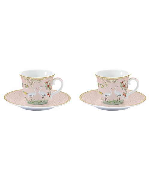 Set 2 cesti cu farfurioare pentru espresso, portelan, 80 ml, Jardin Reves - SIMONA'S COOKSHOP