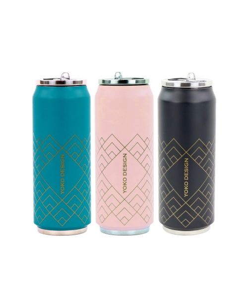 Cutie izoterma cu pai, 500 ml, Art Deco Black - YOKO DESIGN - Image 1