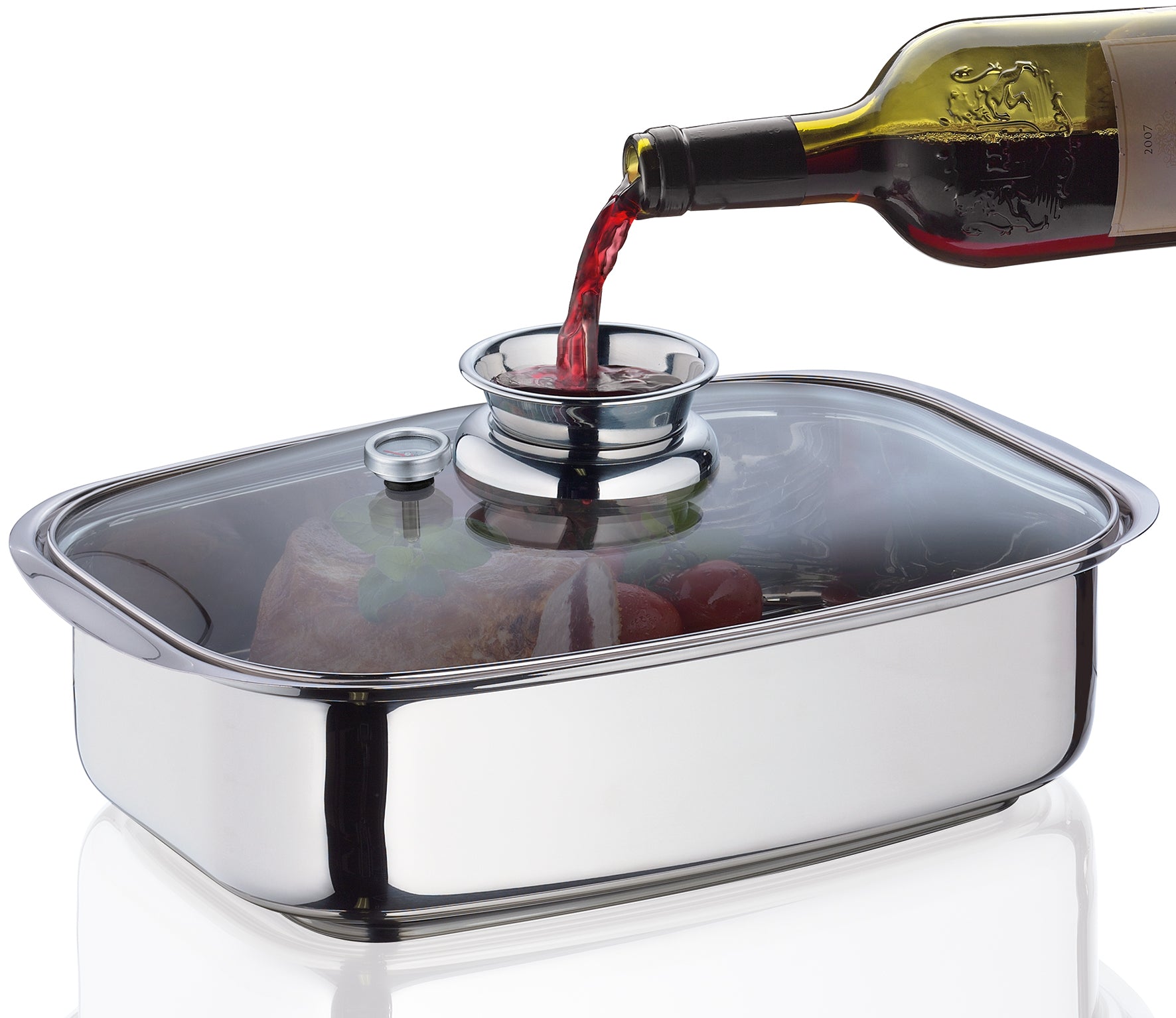 Tava dreptunghiulara cu capac si aromatizor, inox, 36 cm, 6 litri - KUCHENPROFI - Image 2