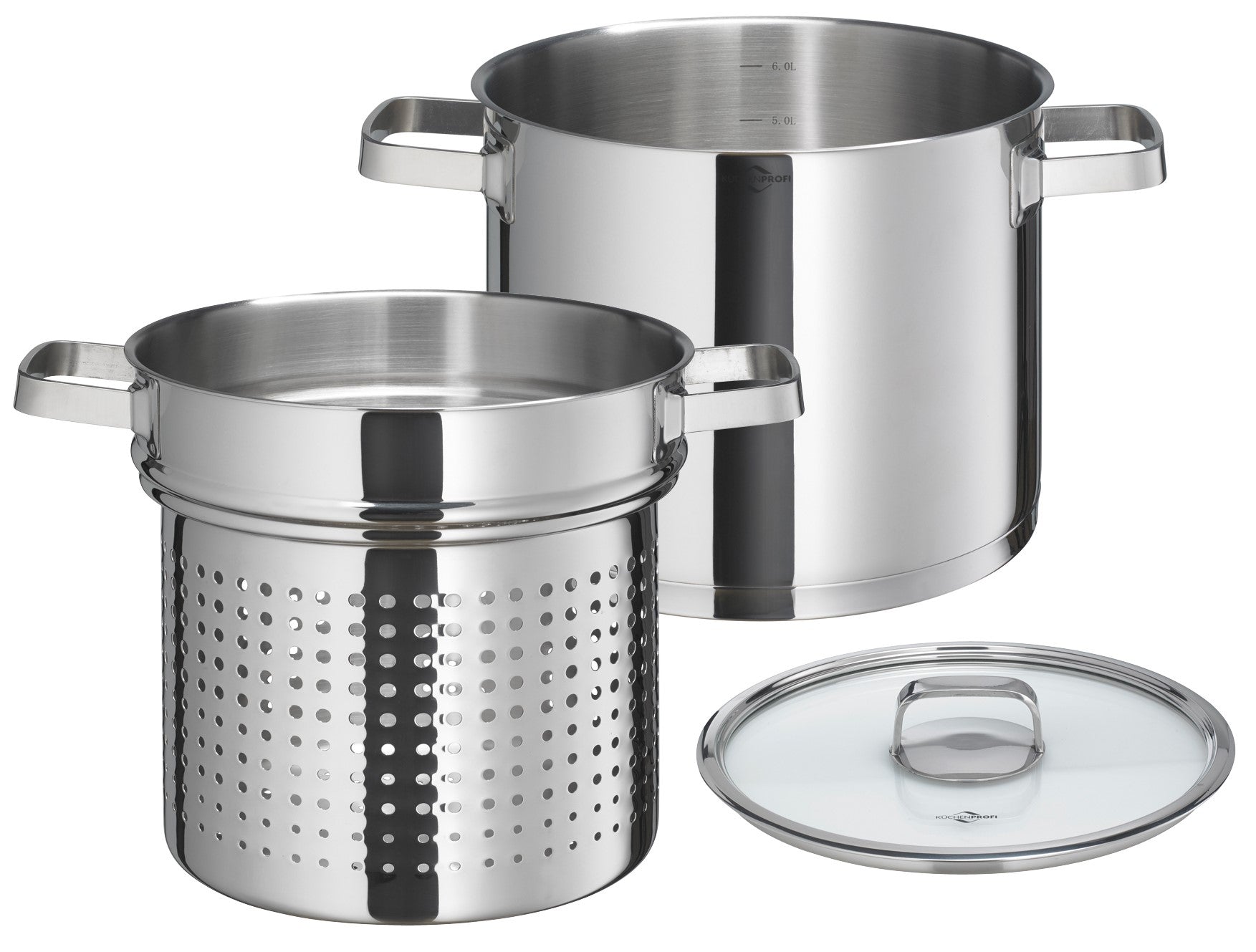 Oala din inox pentru paste, cu capac, 23 cm, 6 litri, colectia San Remo - KUCHENPROFI