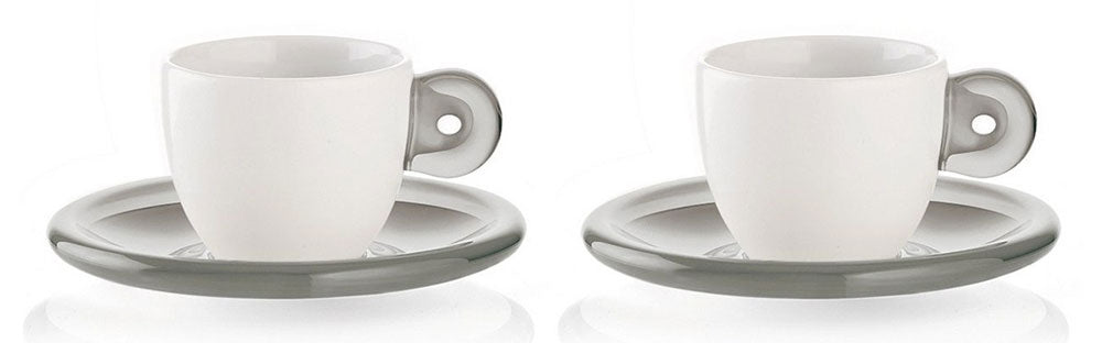 Set 2 cesti cu 2 farfurioare pentru espresso, 50 ml, gri, colectia Gocce - GUZZINI