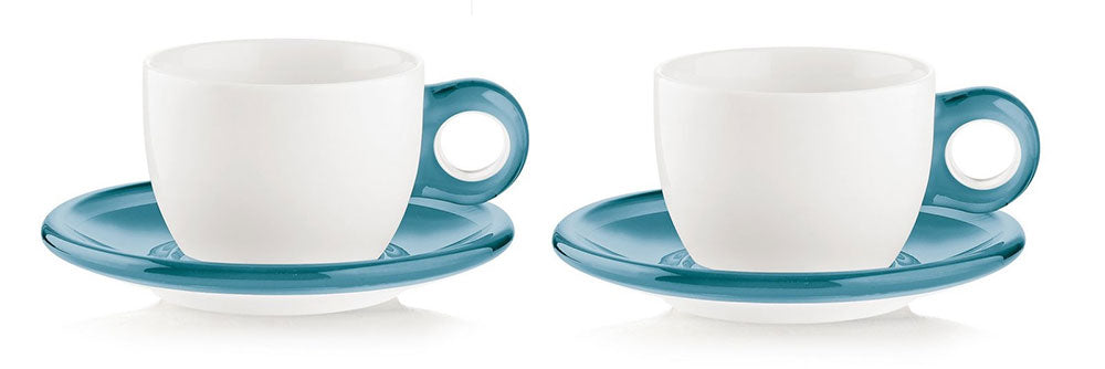 Set 2 cesti cu farfurioare pentru cappuccino, 300 ml, albastru, colectia Gocce - GUZZINI