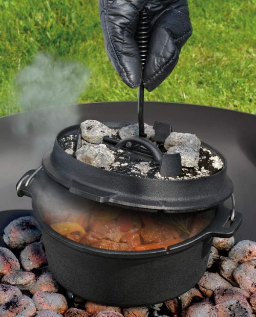Oala rotunda din fonta, cu capac, negru, 5.5 l, BBQ Dutch Oven - KUCHENPROFI - Image 1
