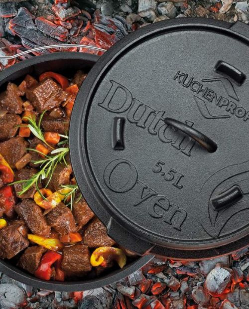 Oala rotunda din fonta, cu capac, negru, 5.5 l, BBQ Dutch Oven - KUCHENPROFI - Image 3