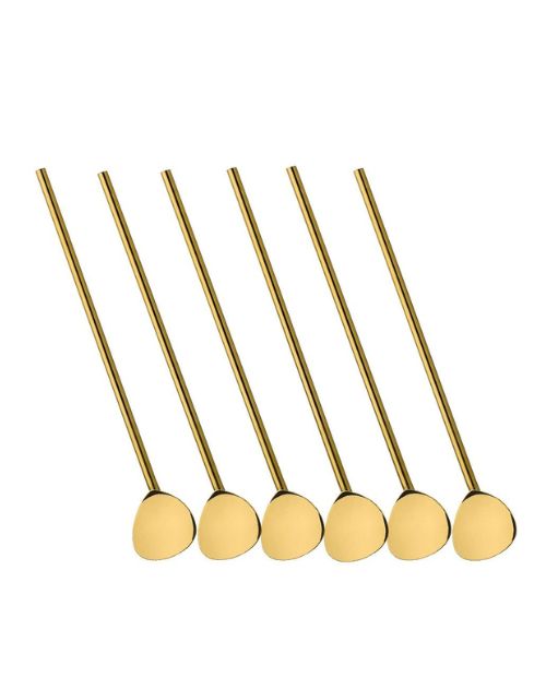 Set 6 lingurite cu pai pentru cocktailuri, otel inoxidabil, auriu, 20 cm - CILIO