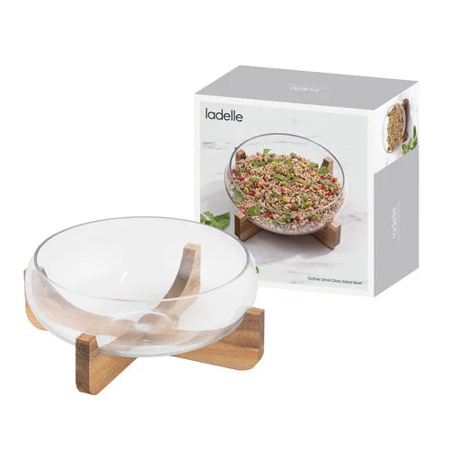 Bol din sticla cu suport din lemn, 24 x 27 cm, Acacia - COOKSHOP SPECIALS