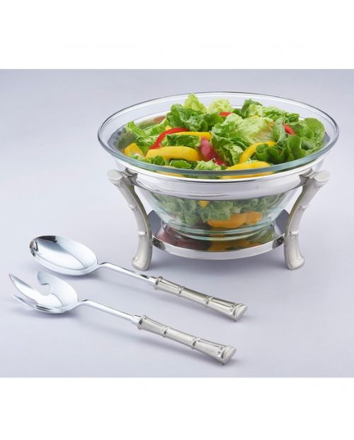 Bol din sticla cu suport si 2 ustensile servire, 30 cm, Glamour - SIMONA'S COOKSHOP
