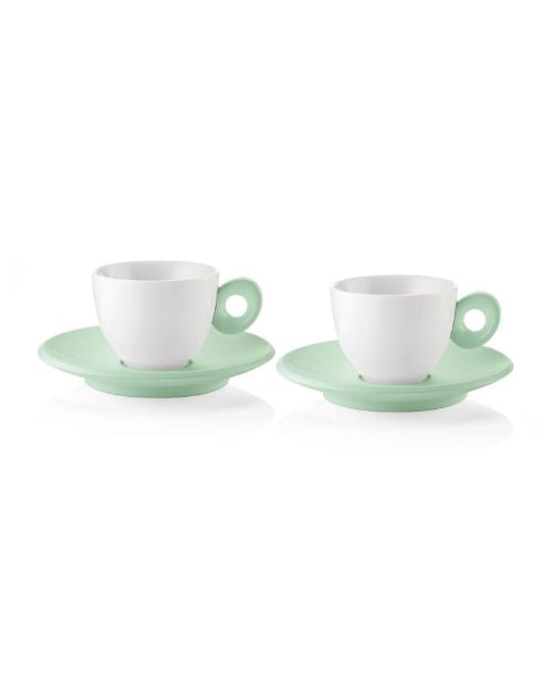 Set 2 cesti cu 2 farfurioare pentru espresso, 50 ml, verde, Everyday - GUZZINI