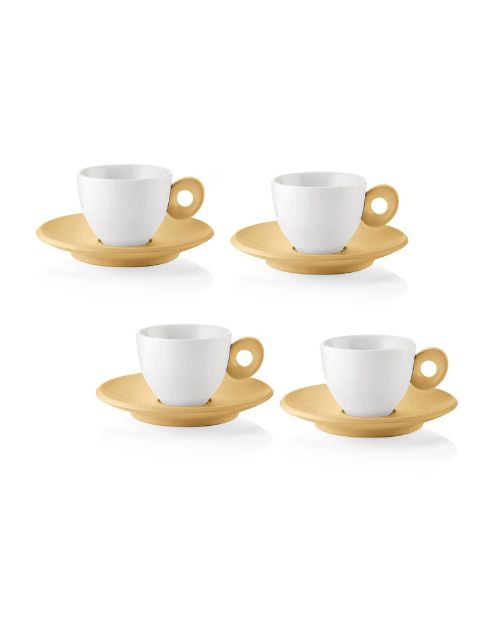 Set 4 cesti cu 4 farfurioare pentru espresso, 50 ml, galben, Everyday - GUZZINI