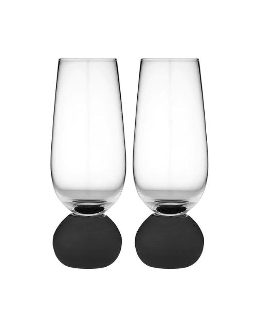 Set 2 pahare pentru sampanie, sticla cristalina, Astrid Matte Black - SIMONA'S COOKSHOP
