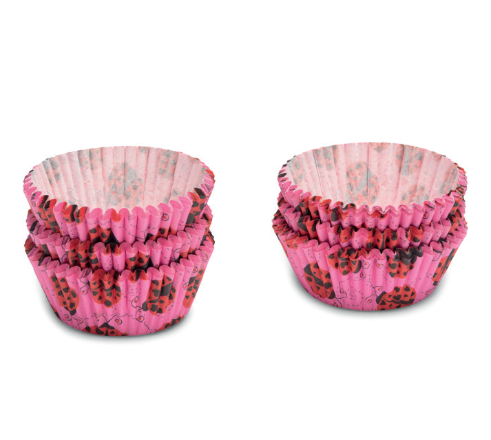 Set 200 hartii de copt pentru briose, 5 cm, roz cu buburuze - PATISSE