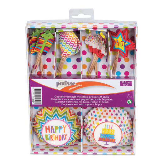 Set 24 hartii pentru briose si 24 stegulete pentru zile de nastere, 5 cm- PATISSE