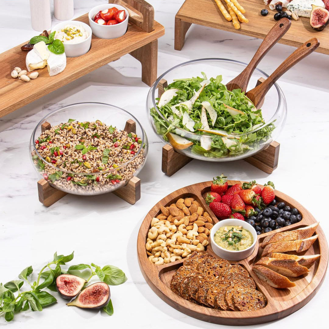 Bol din sticla cu suport din lemn, 24 x 27 cm, Acacia - COOKSHOP SPECIALS