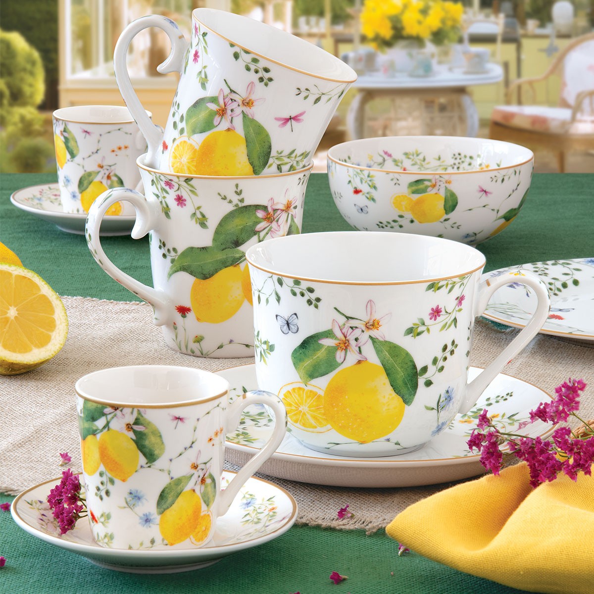 Cana din portelan, 275 ml, Fleurs Citrons - SIMONA'S COOKSHOP - Image 1