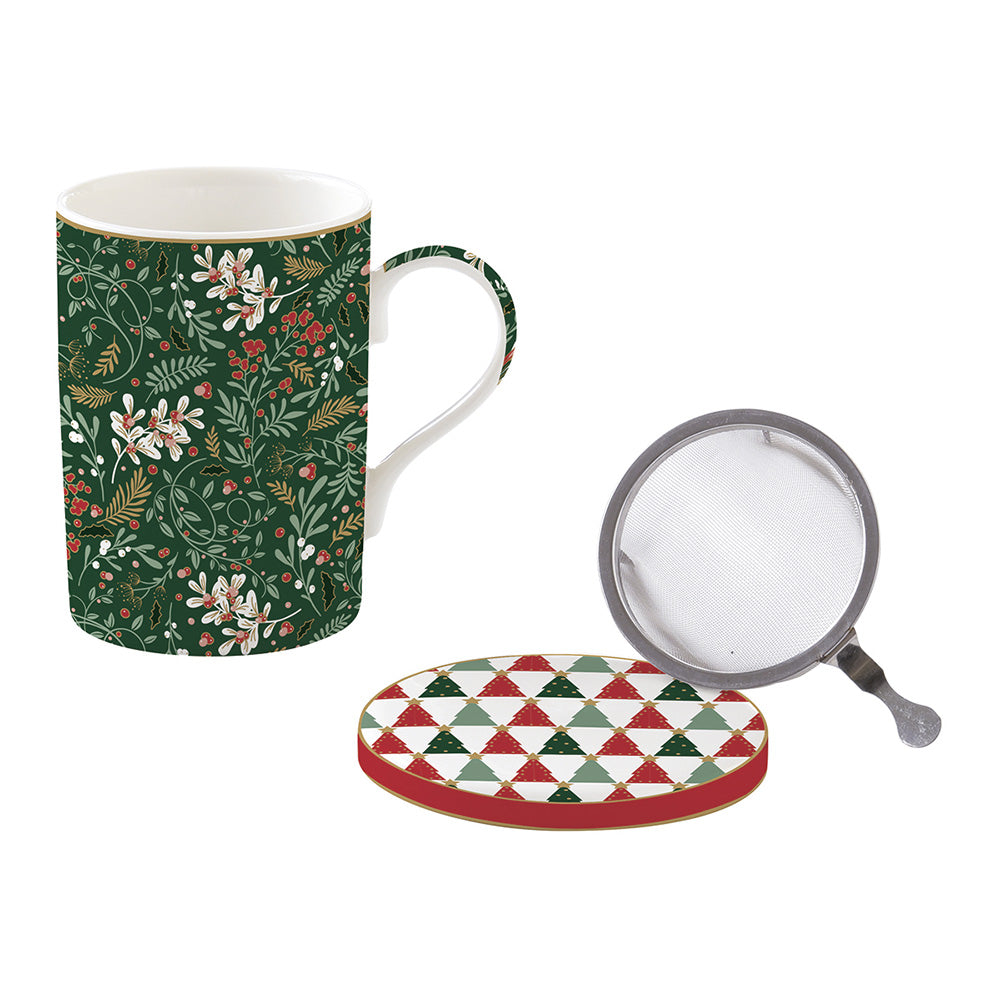 Cana din portelan cu capac si infuzor, 350 ml, Fancy Christmas - COOKSHOP SPECIALS