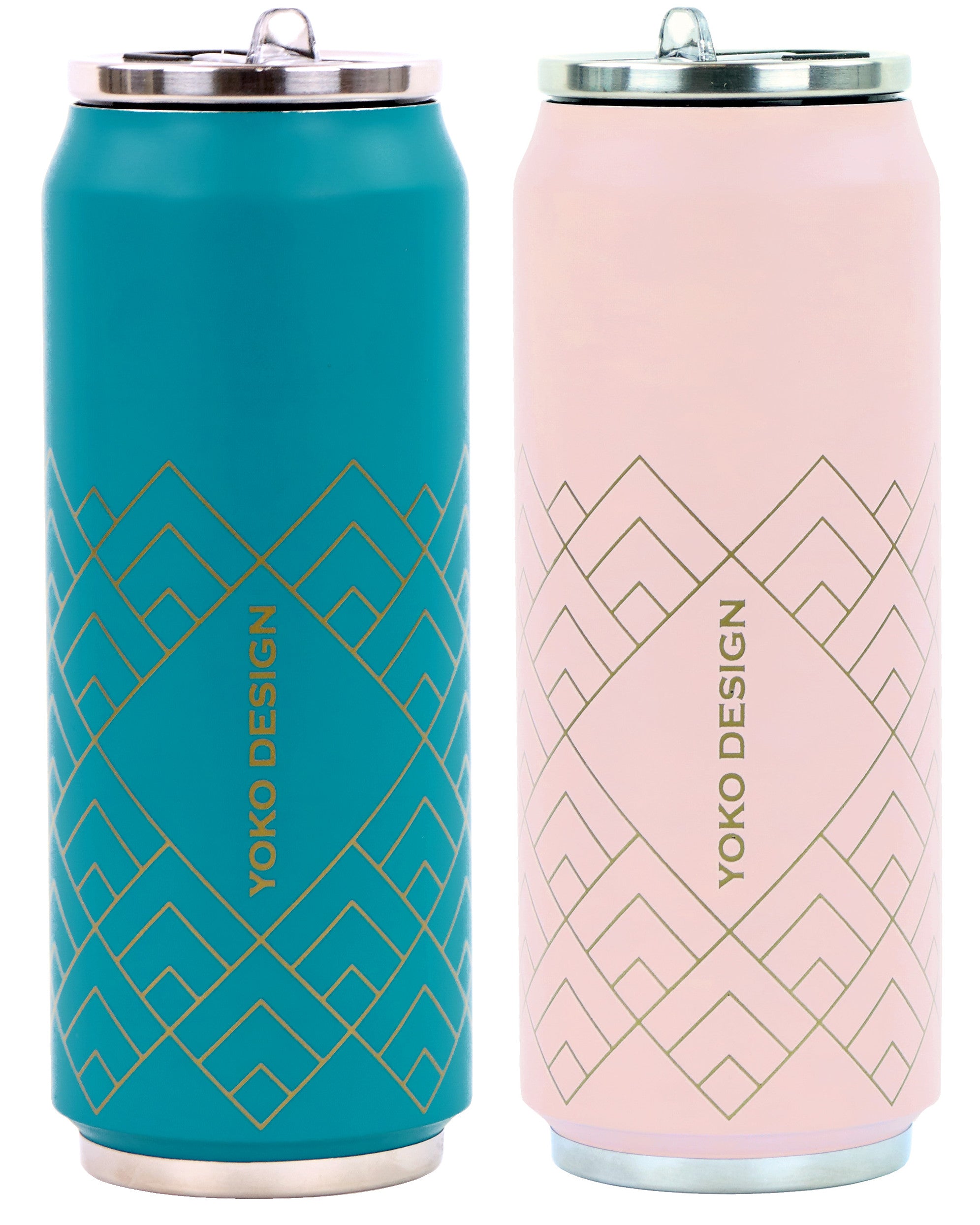 Cutie izoterma cu pai, 500 ml, model Art Deco Rose - YOKO DESIGN - Image 1