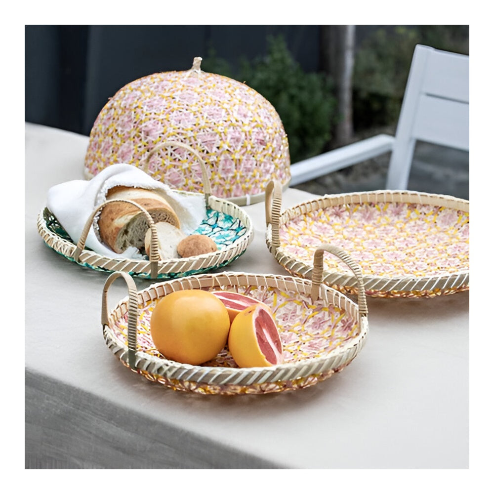 Capac pentru acoperire alimente, bambus, 34 cm, roz/galben - SIMONA'S COOKSHOP - Image 1