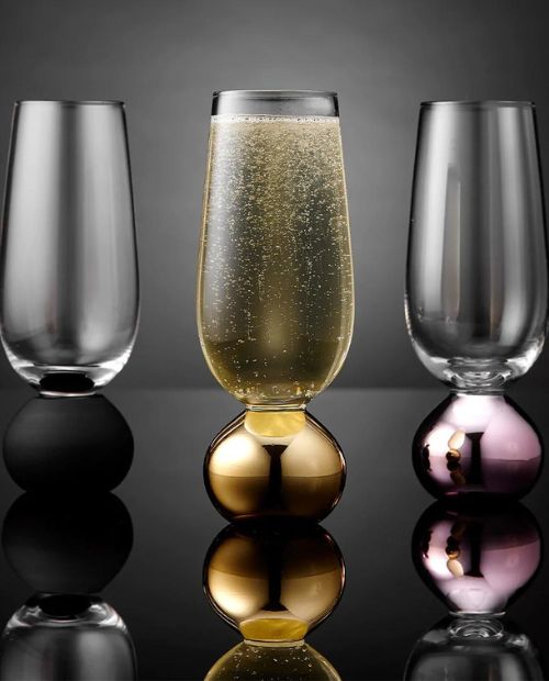 Set 2 pahare pentru sampanie, sticla cristalina, Astrid Matte Black - SIMONA'S COOKSHOP - Image 1