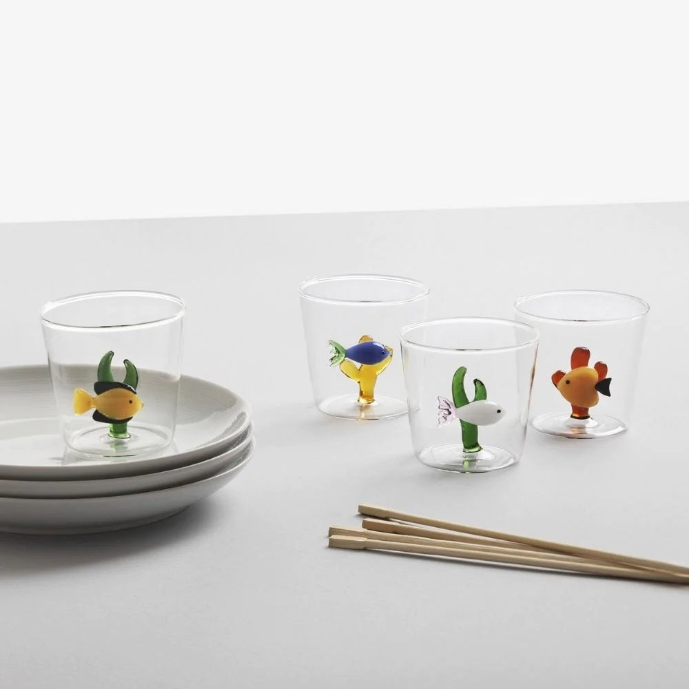 Pahar pentru apa, coral/peste chihlimbar, 8 cm, Marine Garden - designer Alessandra Baldereschi - ICHENDORF - Image 1