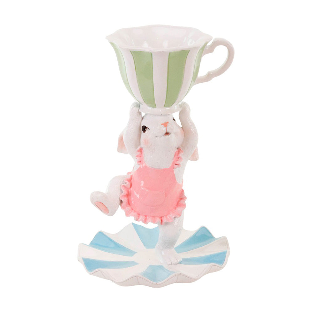 Decoratiune iepure Clover cu ceasca, roz/verde, 24 cm - COOKSHOP SPECIALS