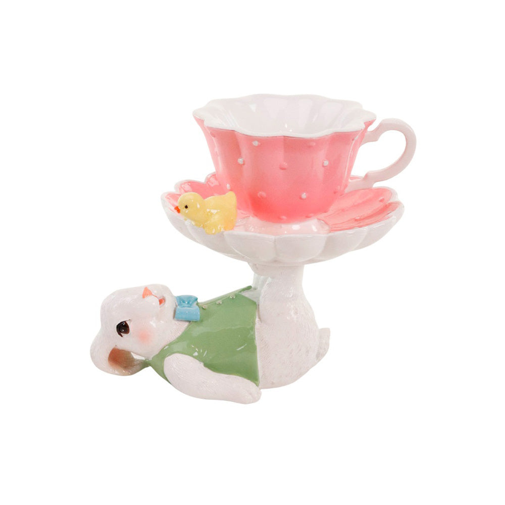 Decoratiune iepure Clover cu ceasca, roz/verde, 24 cm - COOKSHOP SPECIALS