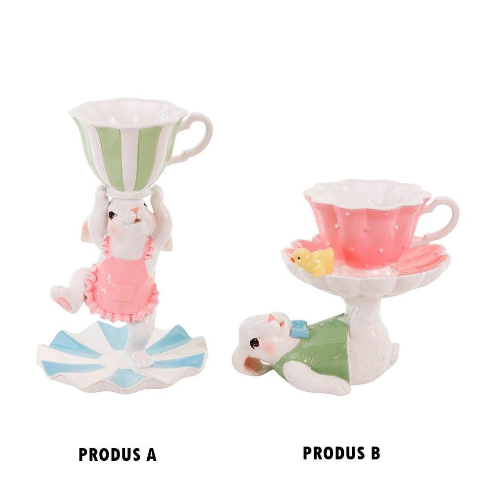 Decoratiune iepure Clover cu ceasca, roz/verde, 24 cm - COOKSHOP SPECIALS