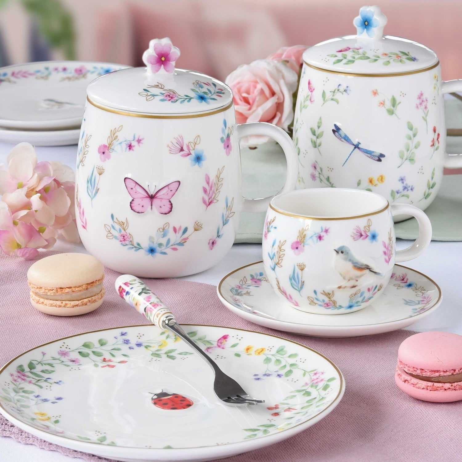 Set 2 cesti pentru cafea si farfurii, 120 ml, Fancy Garden - COOKSHOP SPECIALS