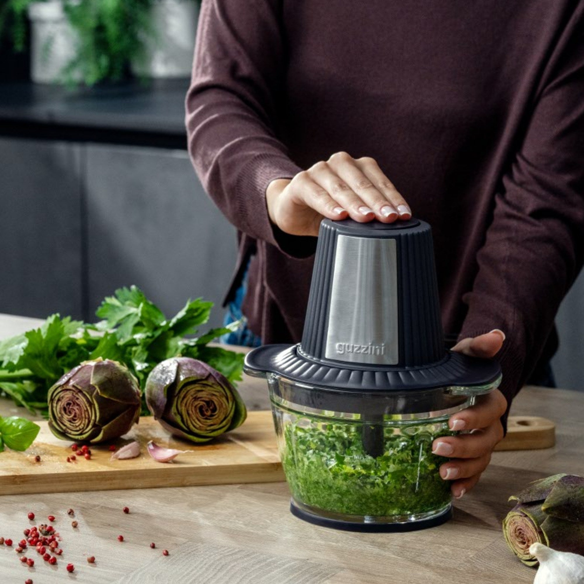 Mini chopper electric, antracit, 500 ml, Sous Chef - GUZZINI