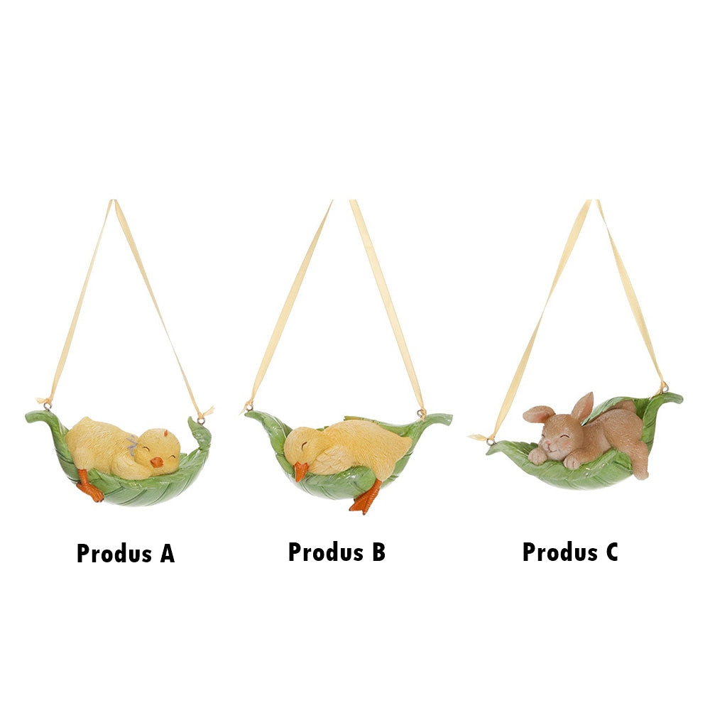 Ornament rata/pui/iepure dormind pe frunza, 12 cm - COOKSHOP SPECIALS