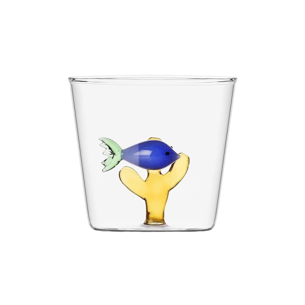 Pahar pentru apa, coral/peste albastru, 8 cm, Marine Garden - designer Alessandra Baldereschi - ICHENDORF