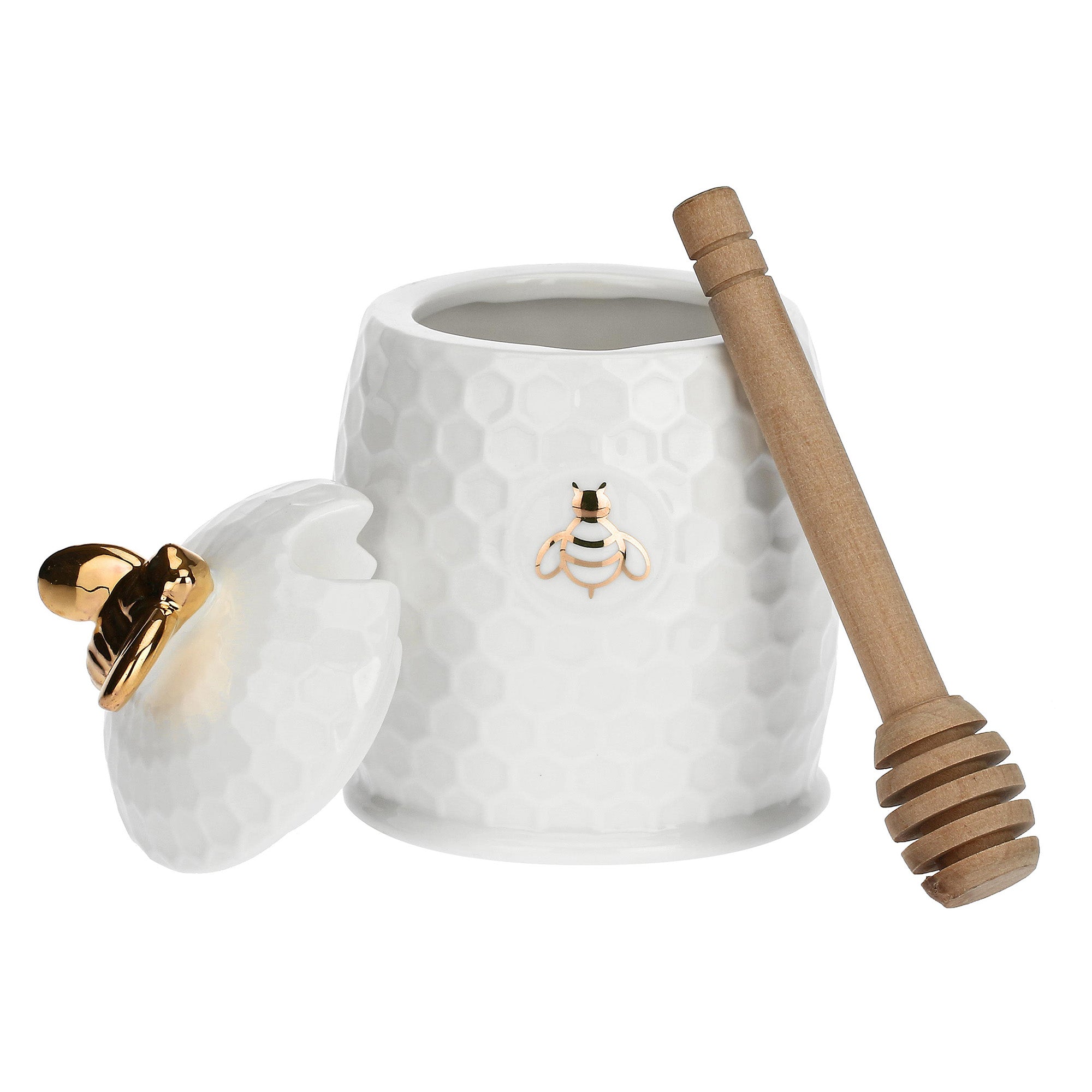 Recipient pentru miere cu dozator din lemn, 11.5 cm, Aperegina Gold - SIMONA'S COOKSHOP - Image 1