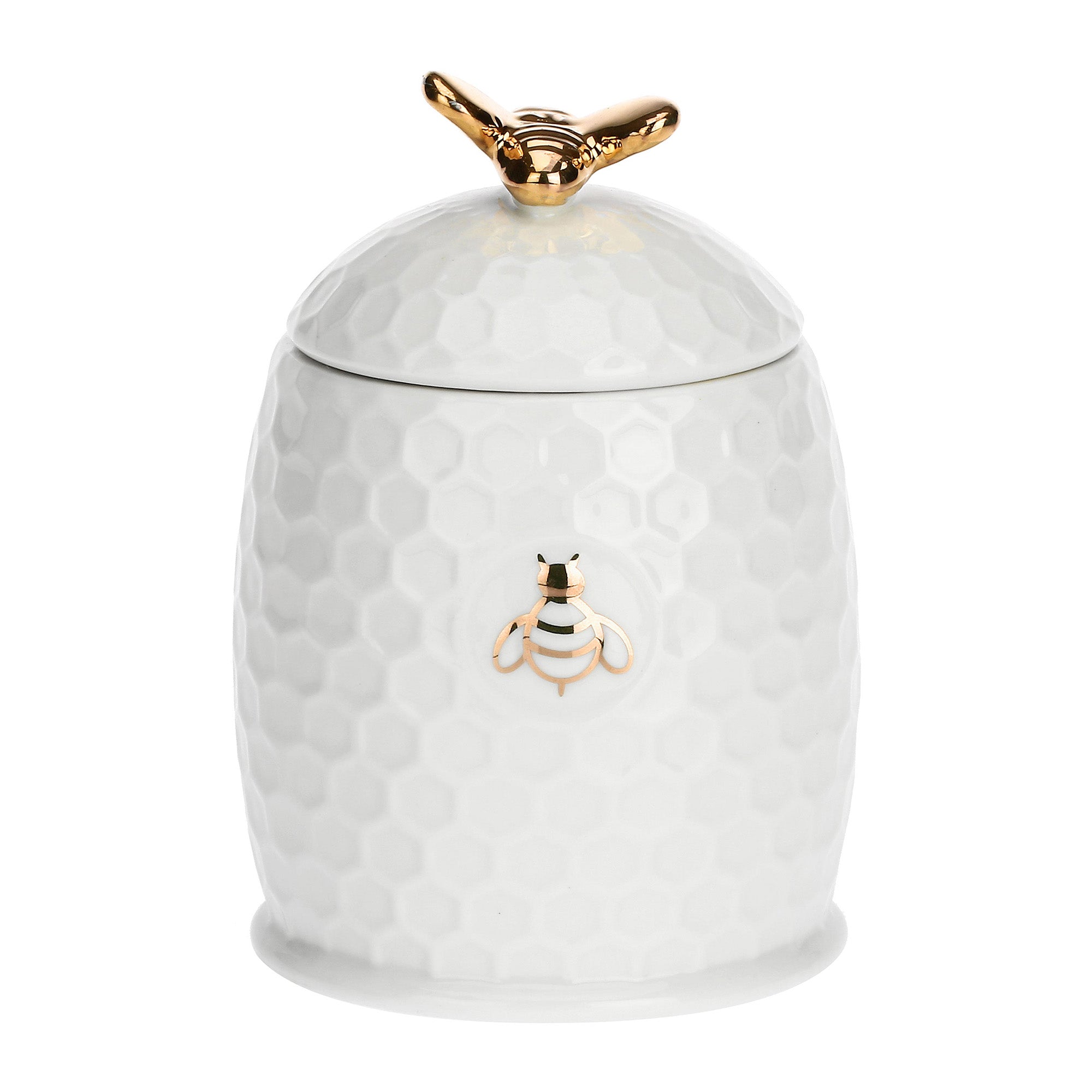 Recipient pentru miere cu dozator din lemn, 11.5 cm, Aperegina Gold - LA PORCELLANA BIANCA