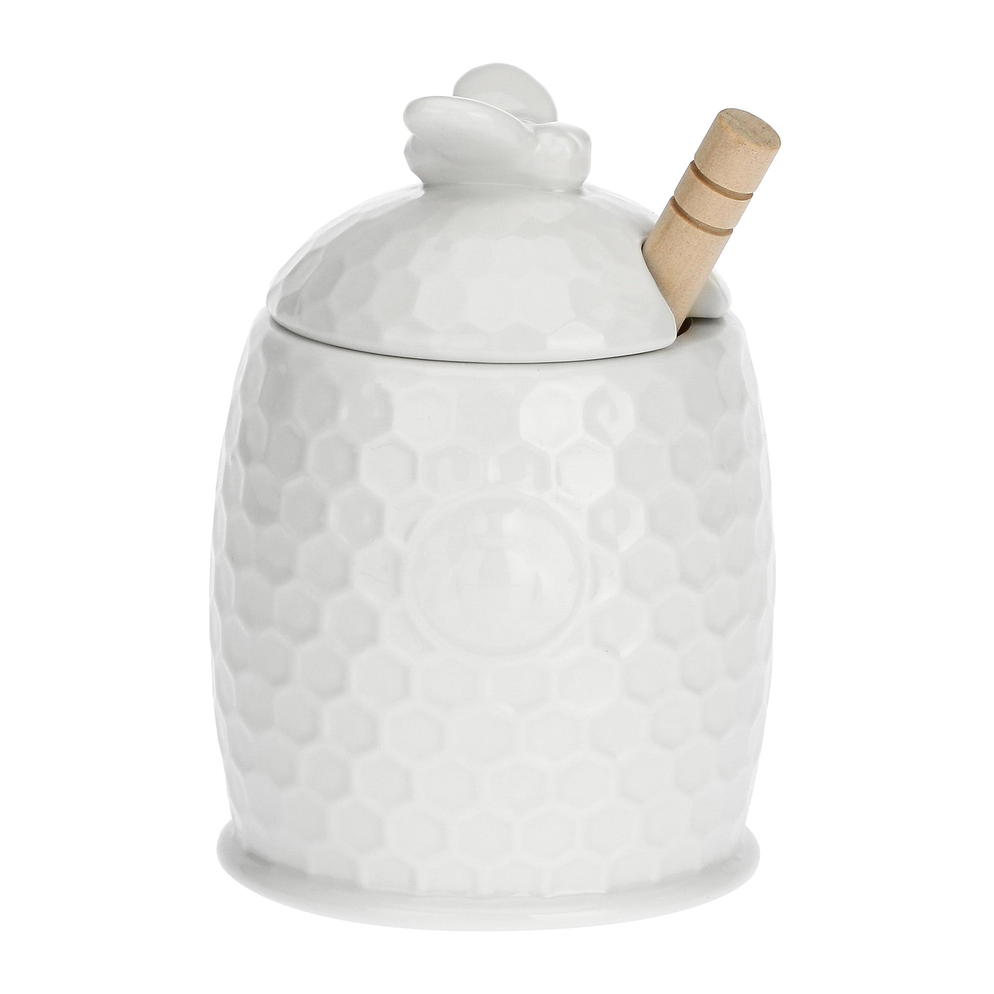 Recipient pentru miere cu dozator din lemn, 11.5 cm, Aperegina - LA PORCELLANA BIANCA