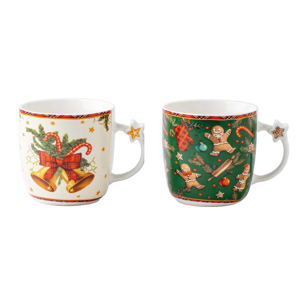 Set 2 cani din portelan, 350 ml, Green Bells - COOKSHOP SPECIALS