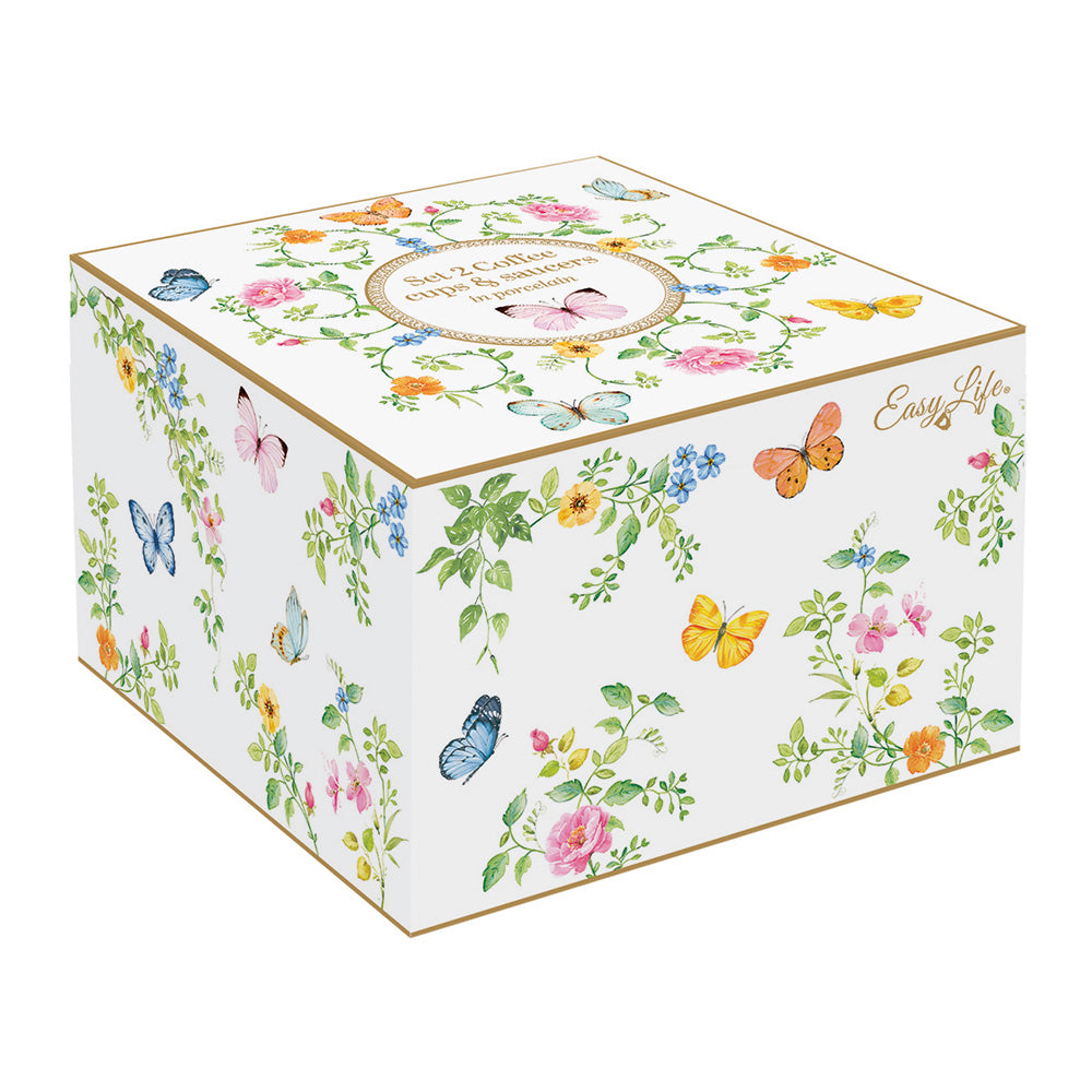 Set 2 cesti pentru cafea si farfurii, 120 ml, Dancing Butterflies - COOKSHOP SPECIALS