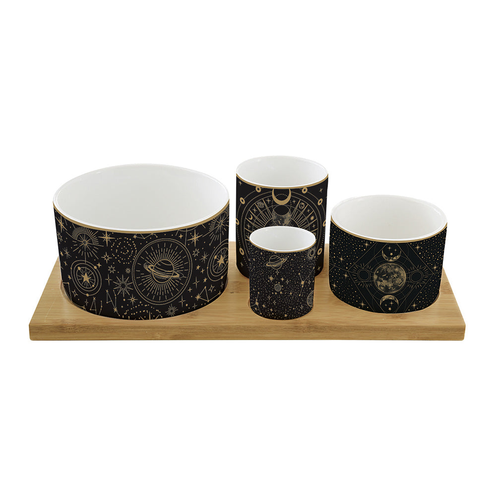Set 4 boluri din portelan cu suport din lemn, Celestial - COOKSHOP SPECIALS