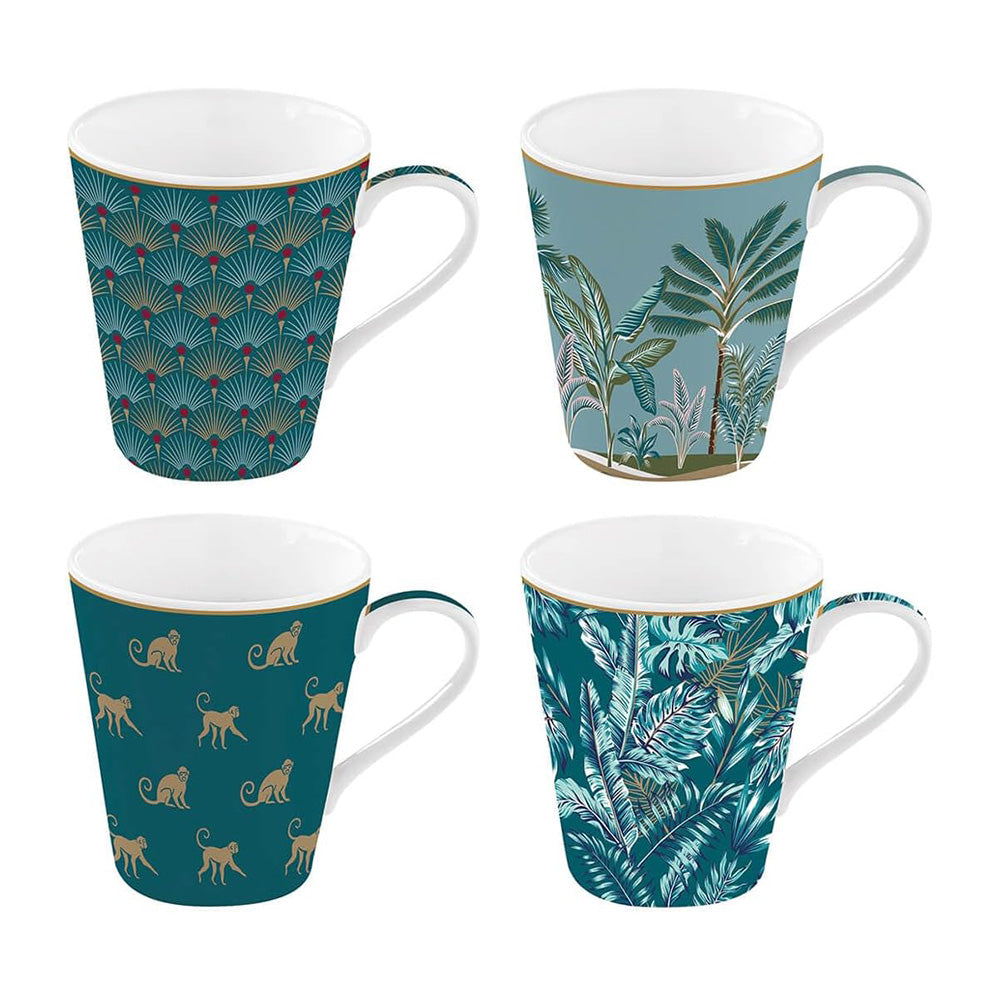 Set 4 cani din portelan, 300 ml, Jungle - COOKSHOP SPECIALS