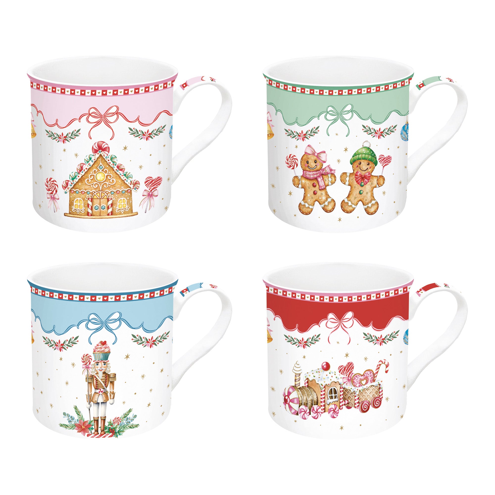 Set 4 cani din portelan, 300 ml, Sweet Christmas - COOKSHOP SPECIALS