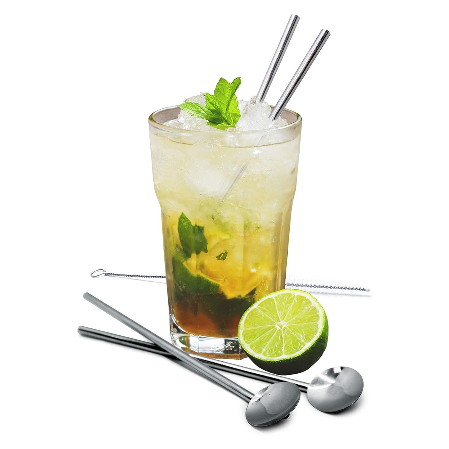 Set 4 lingurite 2 in 1 pentru cocktail si perie, inox - VIN BOUQUET