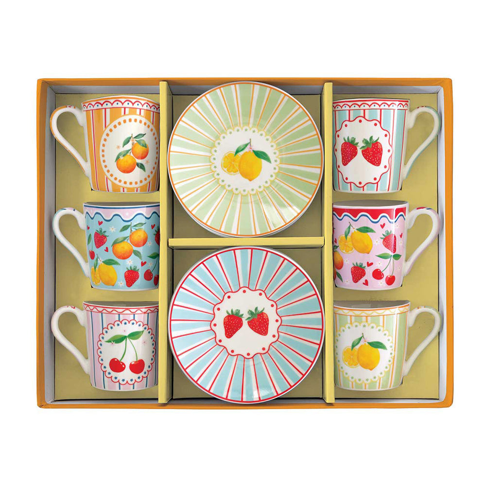 Set 6 cesti pentru espresso si farfurii, 100 ml, Fruit Mania - COOKSHOP SPECIALS