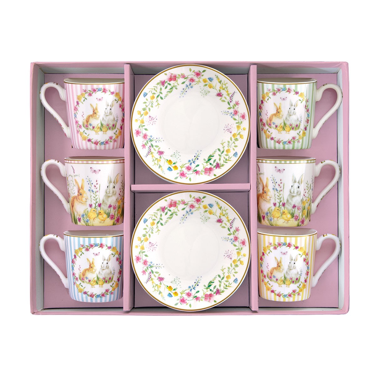 Set 6 cesti si farfurii pentru cafea, 100 ml, Happy Easter - SIMONA'S COOKSHOP - Image 1